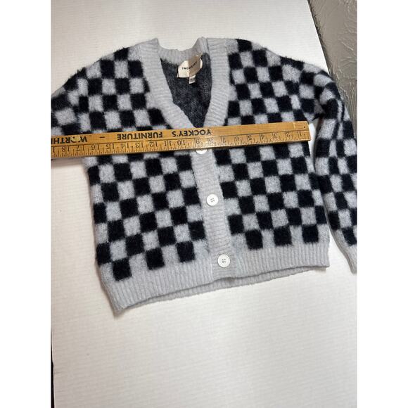 Industry Black White Checkered Fluffy Knit Button Up Cardigan Womens Size XS - Picture 7 of 7